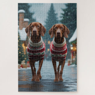 Vizsla Honden Kerst Sneeuw Vakantie Legpuzzel