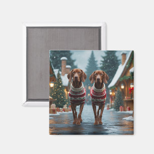 Vizsla Honden Kerst Sneeuw Vakantie Magneet