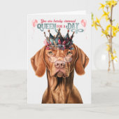 Vizsla Hondenkoningin voor Dag Grappige Verjaardag Kaart (Gele Bloem)