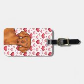 Vizsla hondenliefde met rood en roze hart patroon bagagelabel (Voorkant horizontaal)
