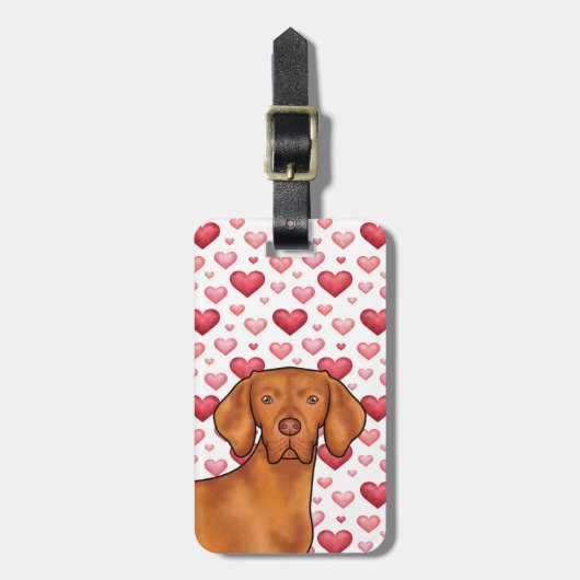 Vizsla hondenliefde met rood en roze hart patroon bagagelabel (Voorkant verticaal)