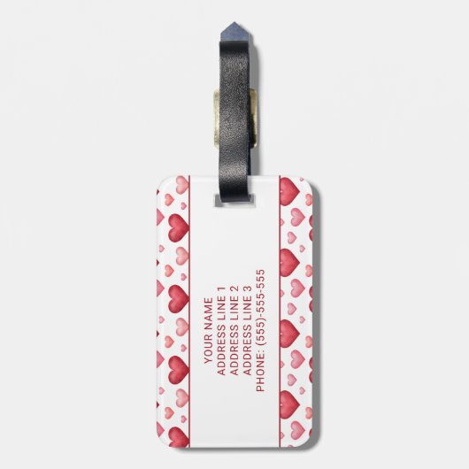 Vizsla hondenliefde met rood en roze hart patroon bagagelabel (Achterkant verticaal)