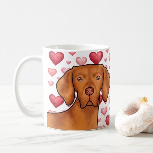 Vizsla hondenliefde met rood en roze harten patroo koffiemok (Met donut)