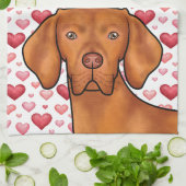Vizsla hondenliefde met rood en roze harten patroo theedoek (Gevouwen)
