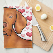 Vizsla hondenliefde met rood en roze harten patroo theedoek (Quarter Fold)
