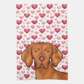 Vizsla hondenliefde met rood en roze harten patroo theedoek (Verticaal)