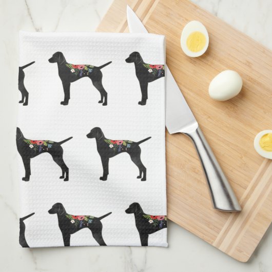 Vizsla Hondenras Boho Foral Silhouette Theedoek (Quarter Fold)