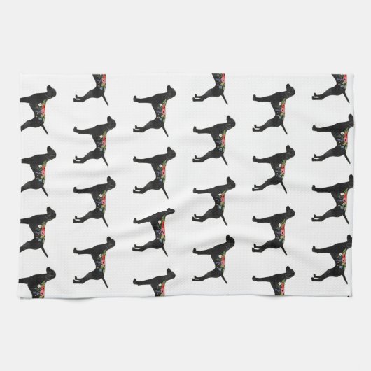 Vizsla Hondenras Boho Foral Silhouette Theedoek (Horizontaal)