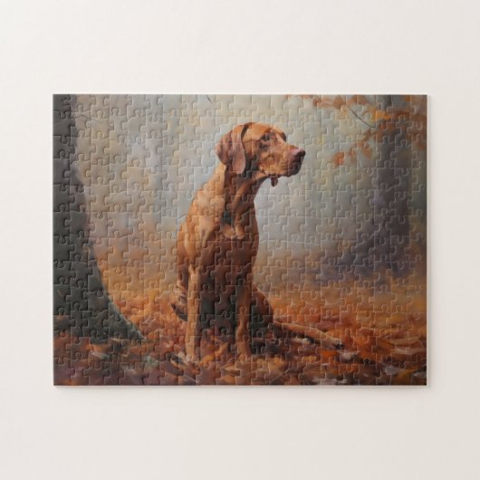 Vizsla in Herfst laat Herfst inspireren Legpuzzel (Horizontaal)