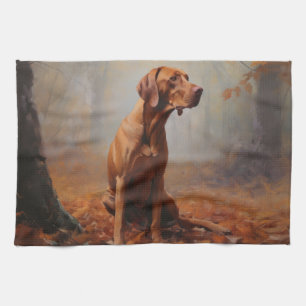 Vizsla in Herfst laat Herfst inspireren Theedoek