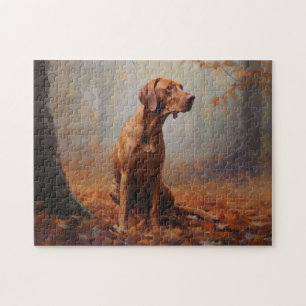 Vizsla in herfstbladeren val inspireert legpuzzel