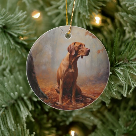 Vizsla in herfstbladeren valt inspireren keramisch ornament (Boom)