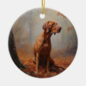 Vizsla in herfstbladeren valt inspireren keramisch ornament (Voorkant)