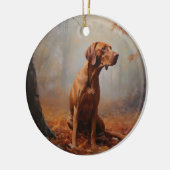 Vizsla in herfstbladeren valt inspireren keramisch ornament (Links)