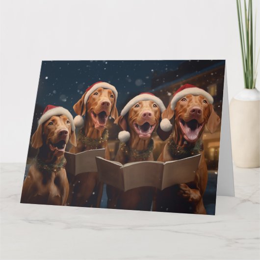 Vizsla Kerst Carolers Fun Holiday Kaart (Voorkant)