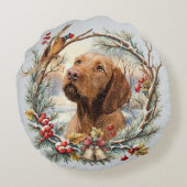 Vizsla Kerst Rond Kussen (Achterkant)