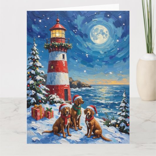 Vizsla Kerst Vuurtoren Vakantie Kaart (Voorkant)