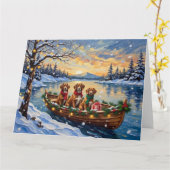 Vizsla Kerstboot Vakantie Kaart (Gele Bloem)