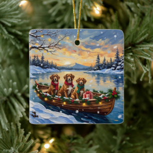 Vizsla Kerstboot Vakantie Keramisch Ornament
