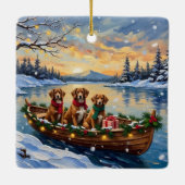 Vizsla Kerstboot Vakantie Keramisch Ornament (Achterkant)