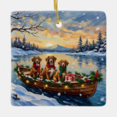 Vizsla Kerstboot Vakantie Keramisch Ornament (Voorkant)