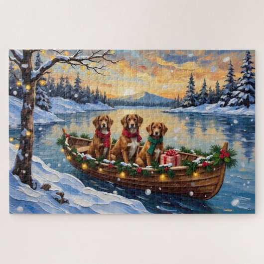 Vizsla Kerstboot Vakantie Legpuzzel (Horizontaal)
