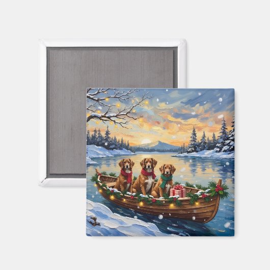 Vizsla Kerstboot Vakantie Magneet (Voorkant / Achterkant)
