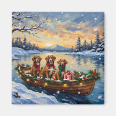 Vizsla Kerstboot Vakantie Magneet (Voorkant)