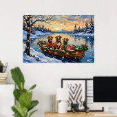 Vizsla Kerstboot Vakantie Poster (Thuiskantoor)
