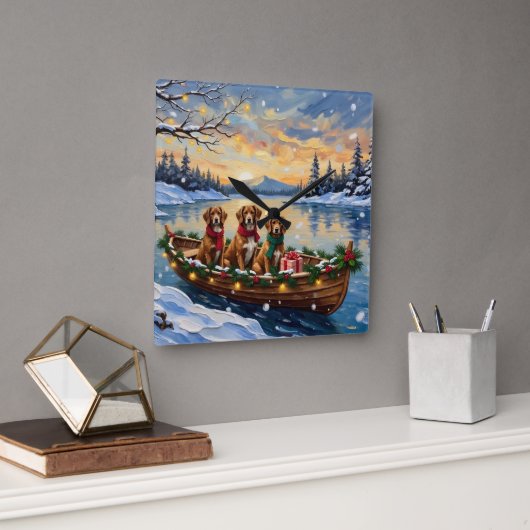 Vizsla Kerstboot Vakantie Vierkante Klok (Kantoor)