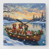 Vizsla Kerstboot Vakantie Vierkante Klok (Voorkant)