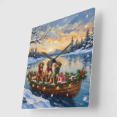 Vizsla Kerstboot Vakantie Vierkante Klok (Hoek)