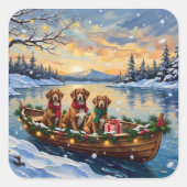 Vizsla Kerstboot Vakantie Vierkante Sticker (Voorkant)