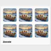 Vizsla Kerstboot Vakantie Vierkante Sticker (Vel)