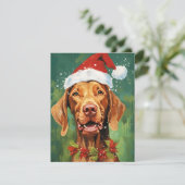 Vizsla Kerstborstel schilderen kunstwerk Feestdagenkaart (Staand voorkant)