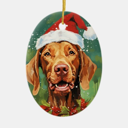 Vizsla Kerstborstel schilderen kunstwerk Keramisch Ornament (Voorkant)