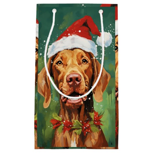 Vizsla Kerstborstel schilderen kunstwerk Klein Cadeauzakje (Voorkant)