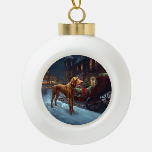 Vizsla Kerstfeest Seizoen Keramische Bal Ornament (Voorkant)