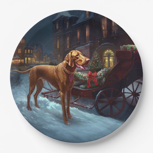 Vizsla Kerstfeest Seizoen Papieren Bordje (Voorkant)