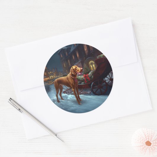 Vizsla Kerstfeest Seizoen Ronde Sticker (Envelop)