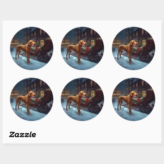 Vizsla Kerstfeest Seizoen Ronde Sticker (Vel)