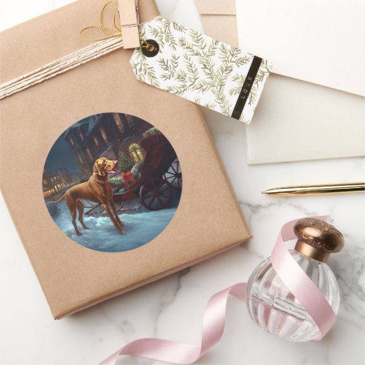 Vizsla Kerstfeest Seizoen Ronde Sticker (Geschenken)