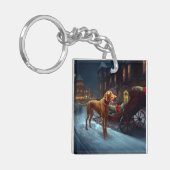Vizsla Kerstfeest Seizoen Sleutelhanger (Voorkant Links)
