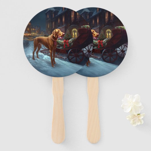 Vizsla kerstfeestseizoen handwaaier (Voorkant en achterkant)