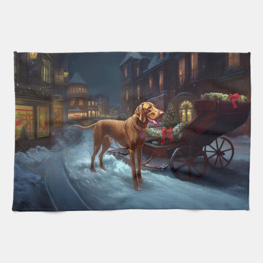 Vizsla kerstfeestseizoen theedoek (Horizontaal)