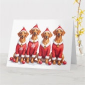 Vizsla Kerstjurk Kerstman Hoed Kaart (Gele Bloem)