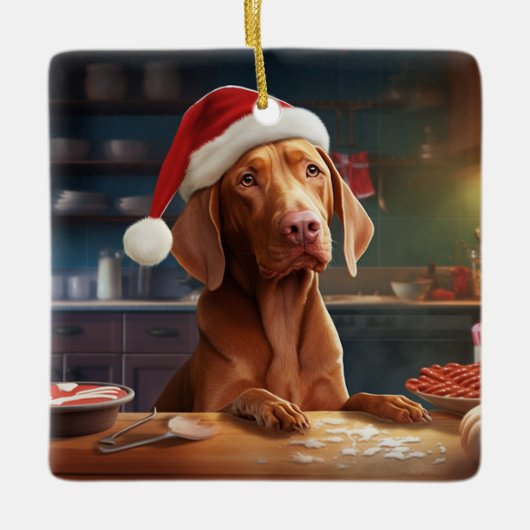 Vizsla Kerstkoekjes Feestelijke vakantie Keramisch Ornament (Voorkant)