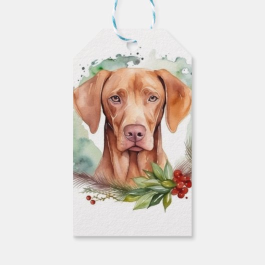 Vizsla Kerstkrans Feestelijke Pup Cadeaulabel (Achterkant)