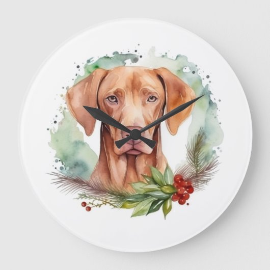 Vizsla Kerstkrans Feestelijke Pup Grote Klok (Voorkant)