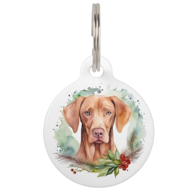 Vizsla Kerstkrans Feestelijke Pup  Huisdierpenning (Voorkant)